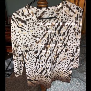 Cheetah Print V-neck Long Sleeve Blouse